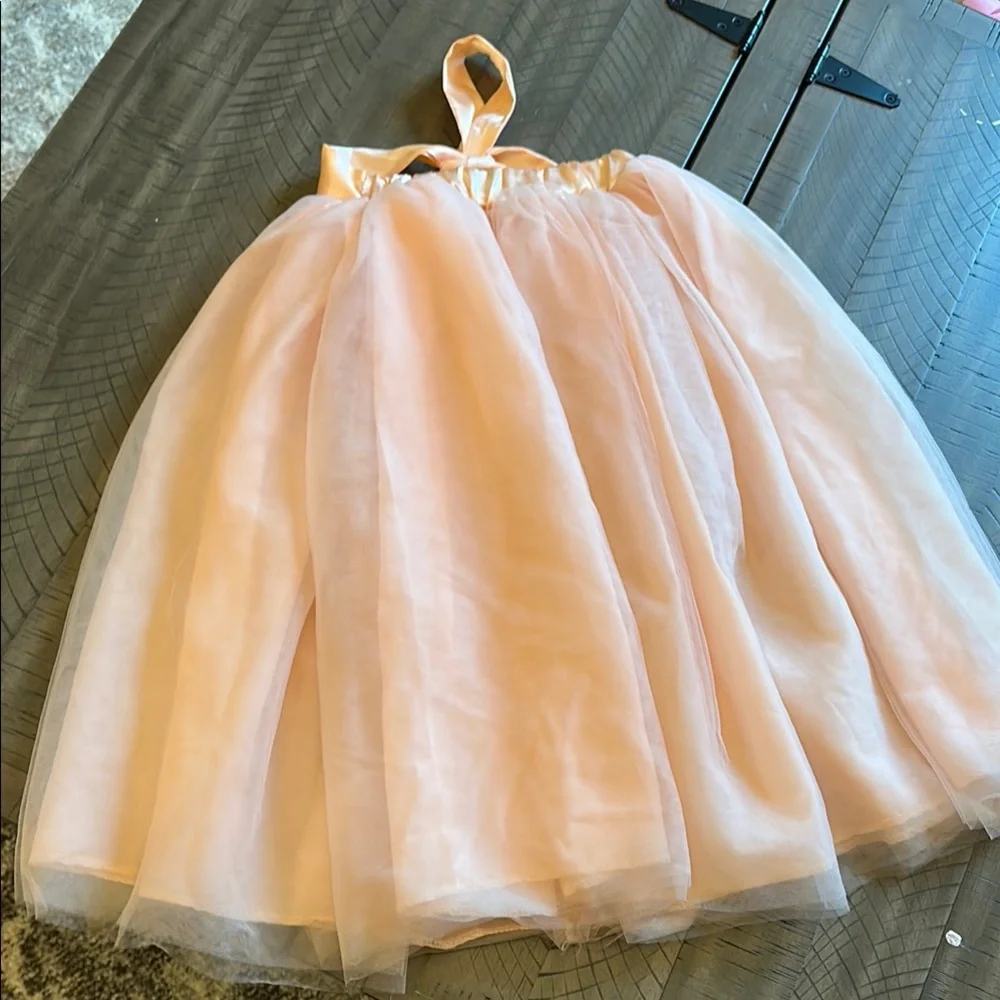 Peach Pink Satin Tulle Girls Dressy Skirt Formal Dress Up